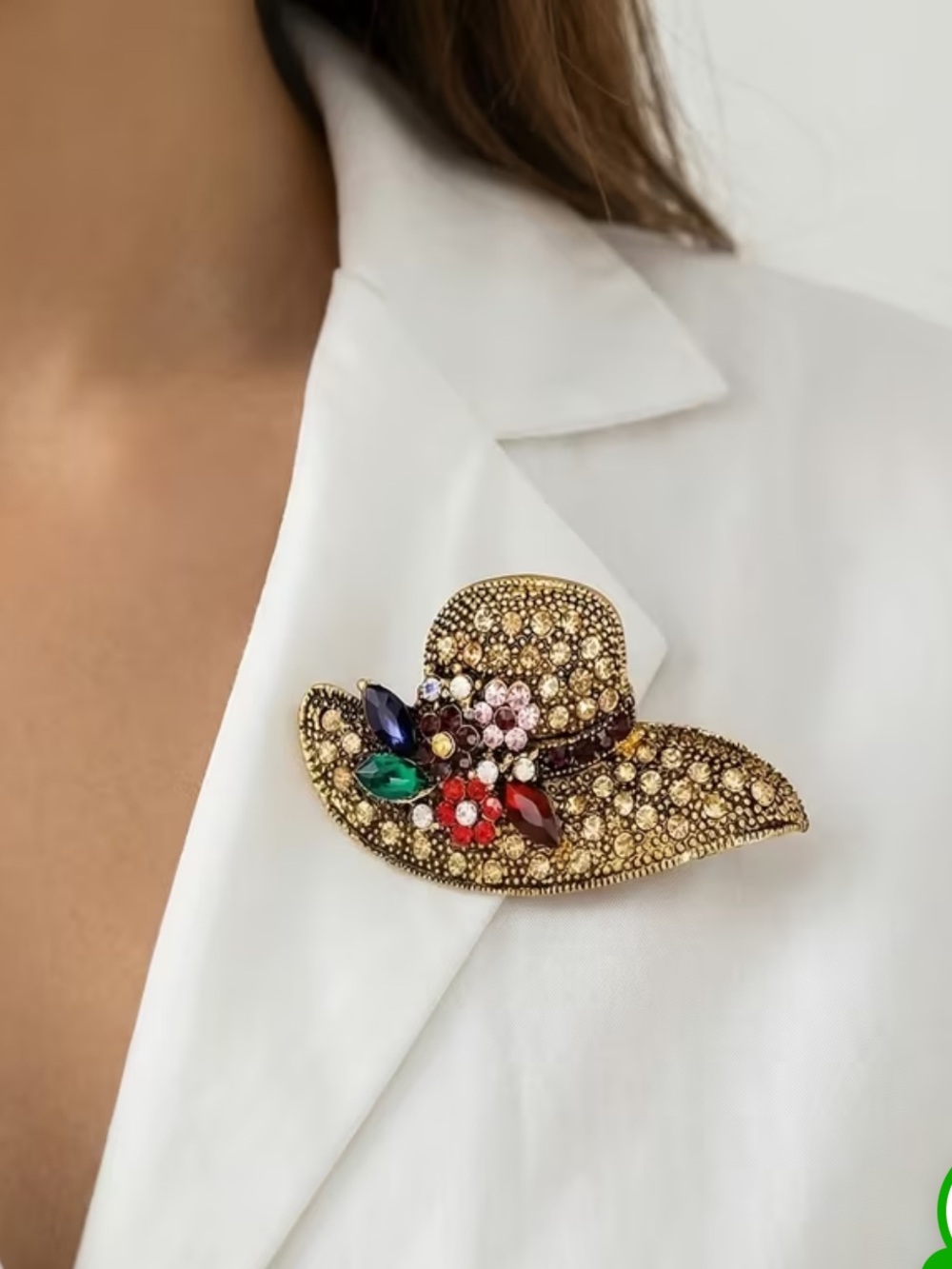 Crystal Hat Brooch Pin with Multicolor Rhinestones - Women's Jewelry